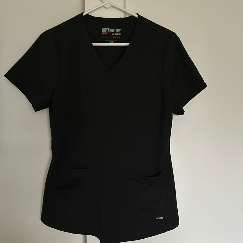 Grey’s Anatomy Scrub Top by Barco Spandex Stretch Black Med multiple low pockets